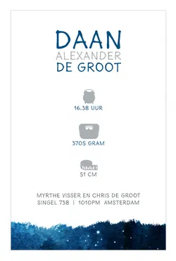Geboortekaartje Daan - Sterrenhemel met maan