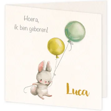 Luca, getekend konijntje met 2 ballonnen