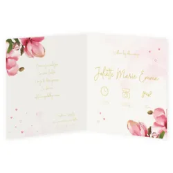 Geboortekaartje roze bloemen Juliette goudfolie
