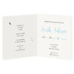 Geboortekaartje Jorik met blauwfolie, sterren en raketje