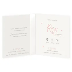 Geboortekaartje rose gouden folie letter met witte strik