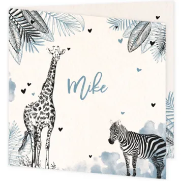 Geboortekaartje dieren waterverf blauw Mike