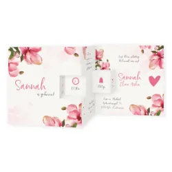 Geboortekaartje drieluik bloemen roze Sannah