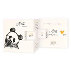 Geboortekaartje drieluik getekend panda Noël