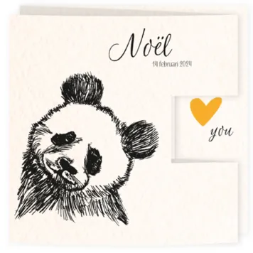Geboortekaartje drieluik getekend panda Noël