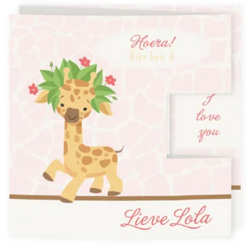 Geboortekaartje drieluik girafje met bloemetjes