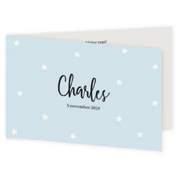 Geboortekaartje Charles blauw eenvoud met sterren