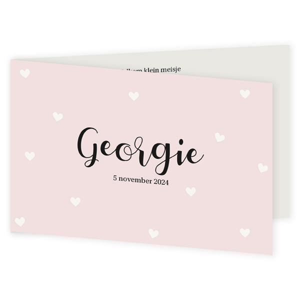 Geboortekaartje Georgie roze eenvoud met hartjes