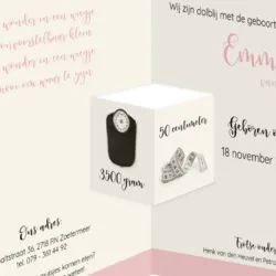 Drieluik geboortekaartje voor een meisje met stipjes