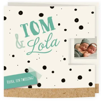 Geboortekaart drieluik tweeling - Tom en Lola