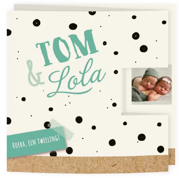 Geboortekaart drieluik tweeling - Tom en Lola
