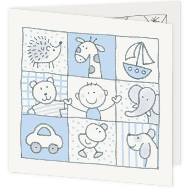 9 vakjes vol diertjes blauw