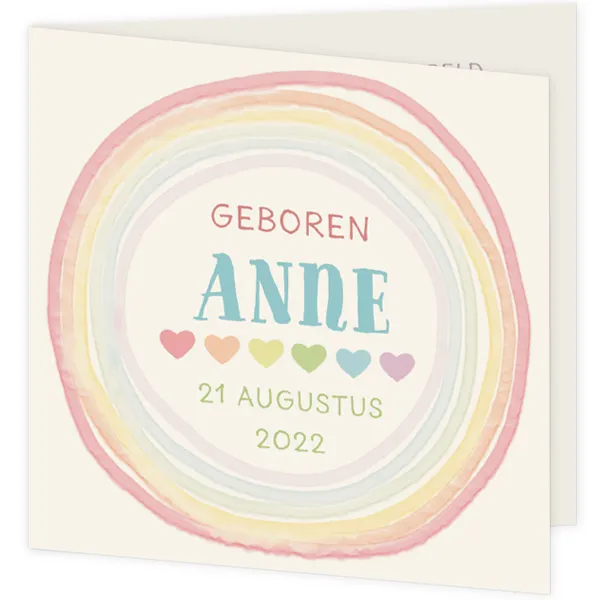 Geboortekaart waterverf regenboog