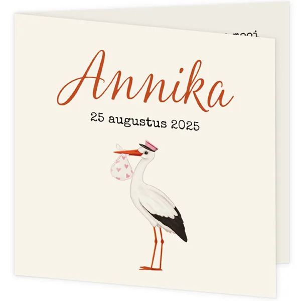 Geboortekaart klassieke ooievaar
