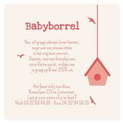 Babyborrel roze vogelhuisje