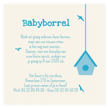 Babyborrel blauw vogelhuisje