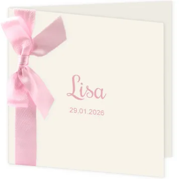 Geboortekaart roze tekst en lint
