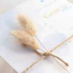 Geboortekaartje George blauwe waterverf enkel met 2 agurus droogbloemen
