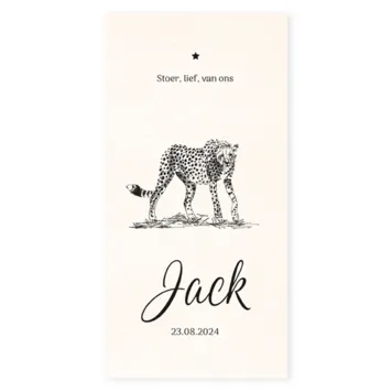 Geboortekaart enkel cheetah zwart-wit