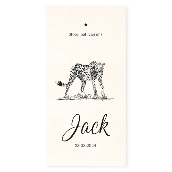 Geboortekaart enkel cheetah zwart-wit