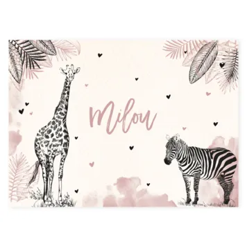 Geboortekaart dieren waterverf roze Milou enkel