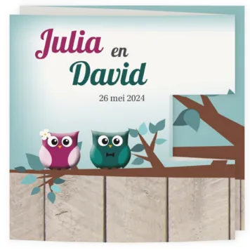 Drieluik met uiltjes, tweeling jongen en meisje