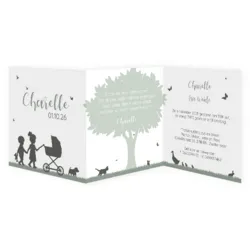Geboortekaart silhouet grote broer en zus kinderwagen