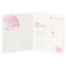 Geboortekaart meisje olifant zilverfolie