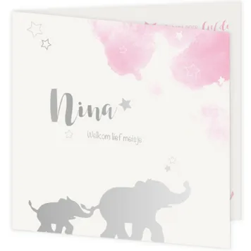Geboortekaart meisje olifant zilverfolie
