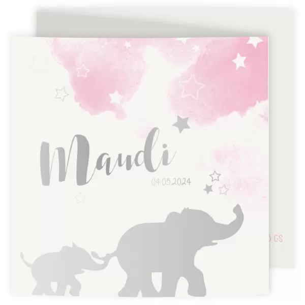 Geboortekaart drieluik olifant meisje