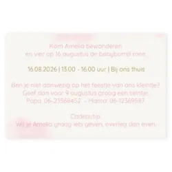 Kraamborrel uitnodiging roze waterverf met goud wiegje