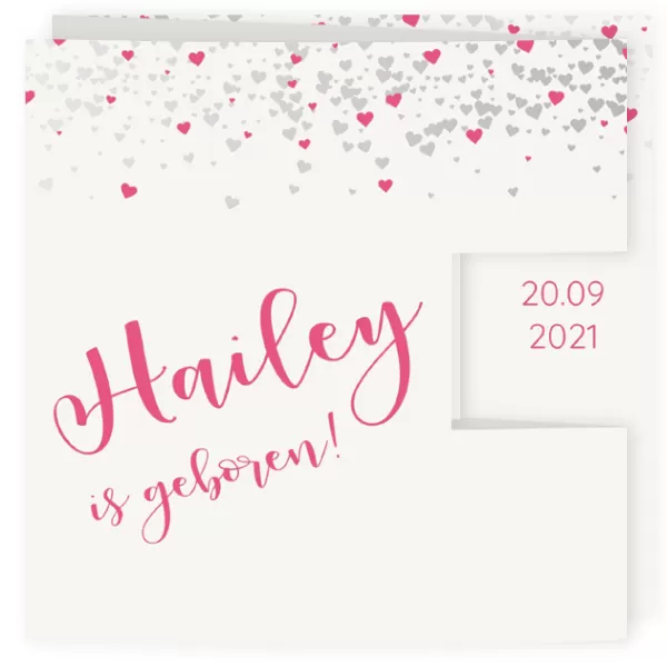 Geboortekaart hartjes regen drieluik