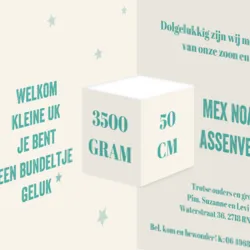 Geboortekaart waterverf vlek sterretjes