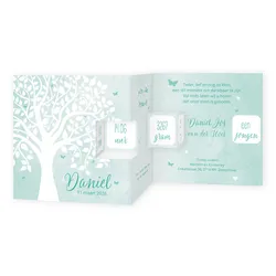 Geboortekaartje mint aquarel met silhouet van boom