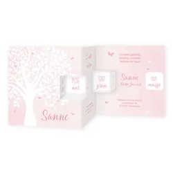 Geboortekaartje roze aquarel met silhouet van boom