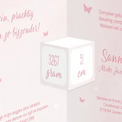 Geboortekaartje roze aquarel met silhouet van boom