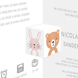Geboortekaart drieluik gekleurde dieren