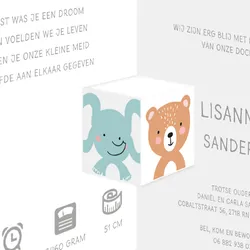 Geboortekaartj drieluik gekleurde dieren