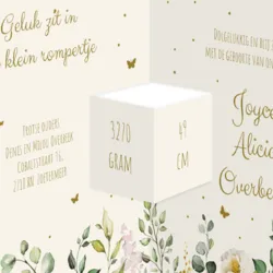 Drieluik geboortekaartje met vlinders en bloemen