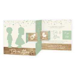 Drieluik tweeling kaartje met mint groen silhouet