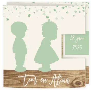 Drieluik tweeling kaartje met mint groen silhouet