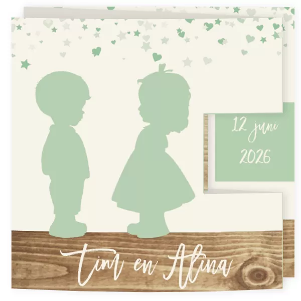 Drieluik tweeling kaartje met mint groen silhouet