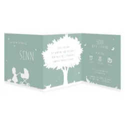 Geboortekaart mint groen met meisje en kinderwagen