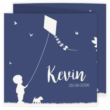 Blauw geboortekaart met jongen in silhouet vorm