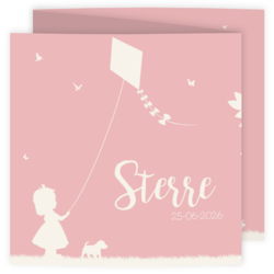 Roze geboortekaart met meisje in silhouet vorm