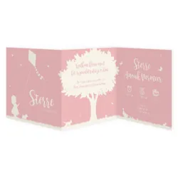 Roze geboortekaart met meisje in silhouet vorm