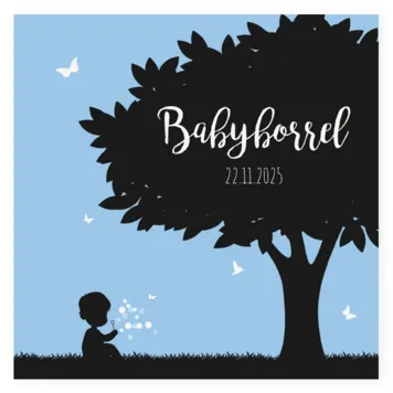Kraamborrel blauw met zwart jongen silhouette