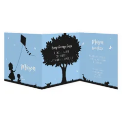 Blauw met zwart geboortekaart meisje en jongen silhouette