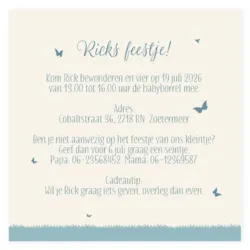 Kraamborrel uitnodiging silhouet blauw