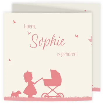Geboortekaart silhouet grote zus en baby zusje